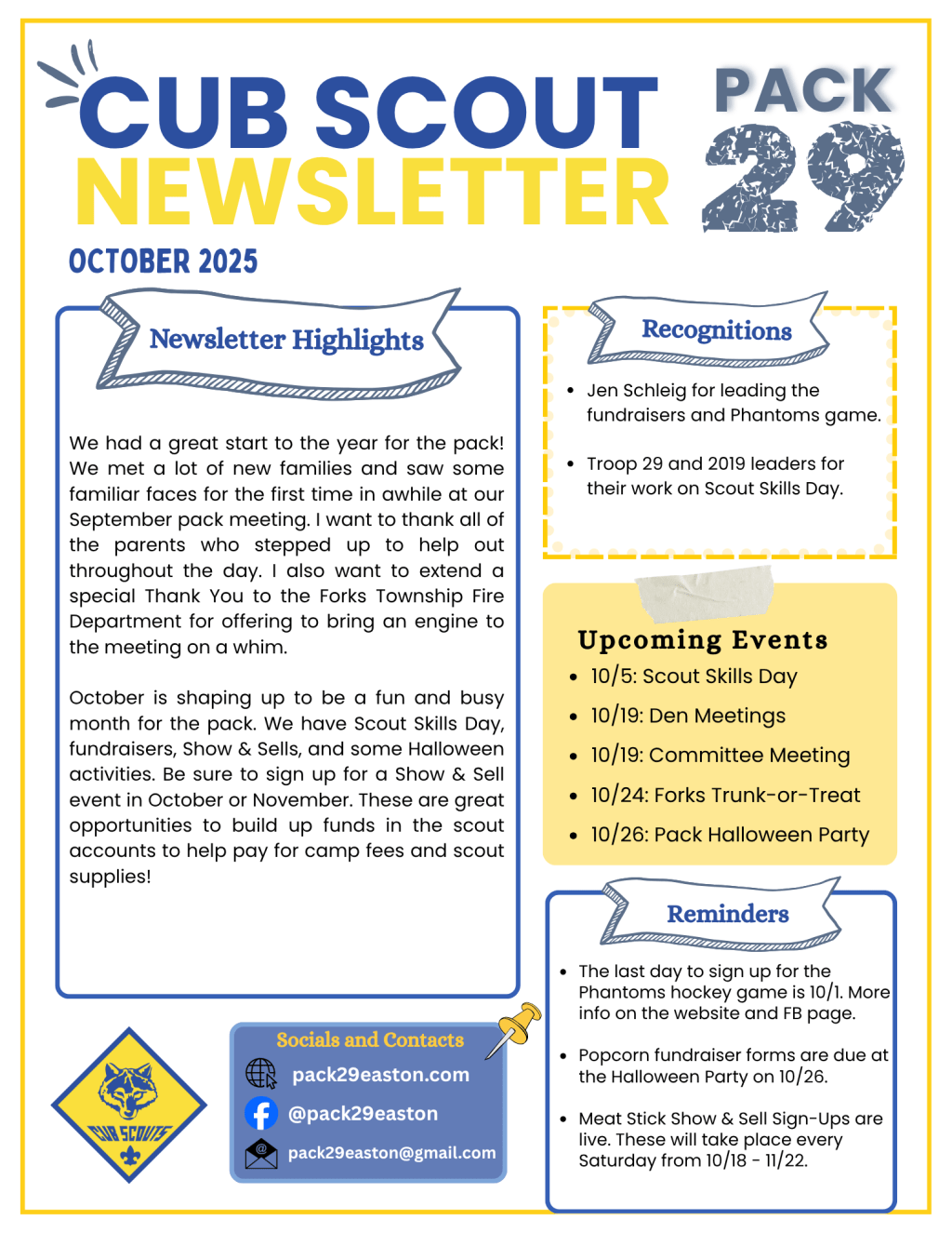 Pack 29 Newsletter – October&nbsp;2025