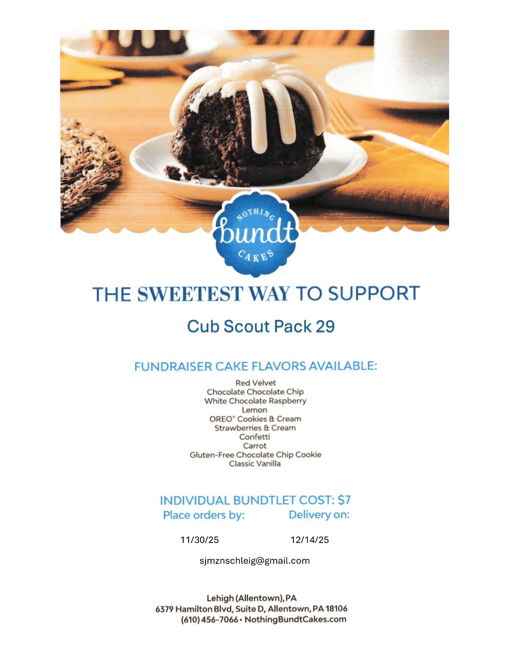 Reminder! – Bundt Cake Fundraiser & Committee&nbsp;Meeting